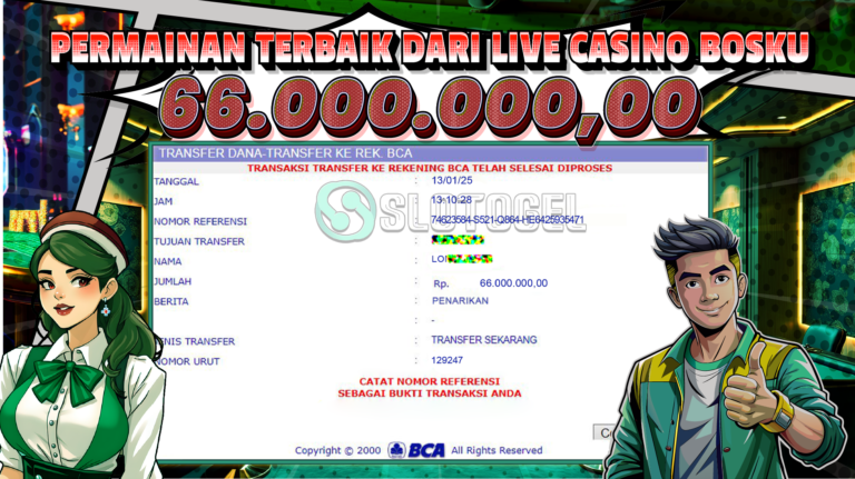 Bukti JP LIVE CASINO SLOTOGEL 13 Januari 2025 Rp 66.000.000,- LUNAS
