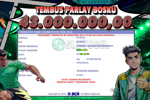 Bukti JP SPORTBOOK SLOTOGEL 07 MEI 2025 Rp 43.000.000,- LUNAS