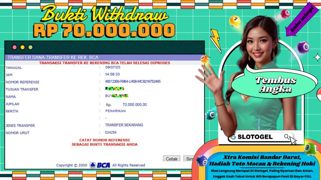 Bukti JP TOGEL SLOTOGEL 09 JULI 2025 Rp 70.000.000,- LUNAS