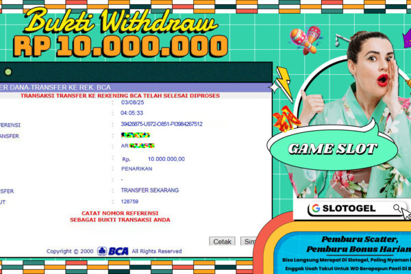 Bukti JP SLOT SLOTOGEL 03 AGUSTUS 2025 Rp 10.000.000,- LUNAS