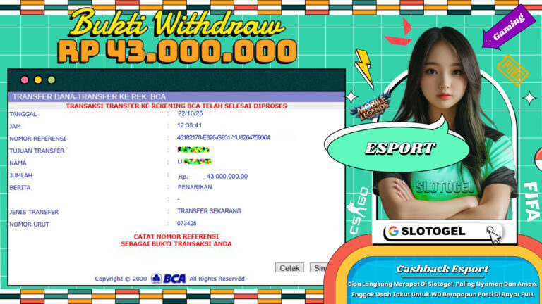 Bukti JP E-SPORT SLOTOGEL 22 OKTOBER 2025 Rp 43.000.000,- LUNAS